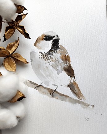 Akwarela wróbel, Wiktoria Borys Art