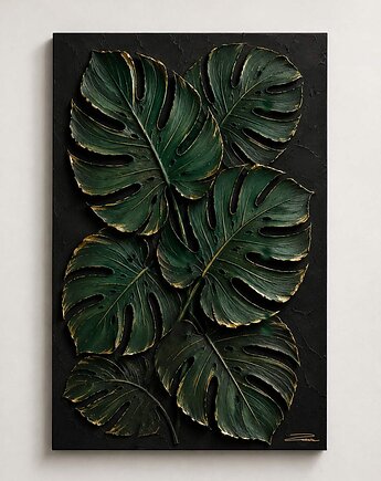 Płaskorzeźba strukturalna z kompozytu żywiczego - monstera, art and texture
