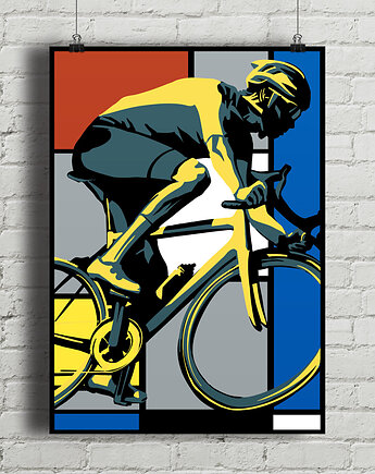 Kolarz w stylu Mondriana - plakat rowerowy, minimalmill