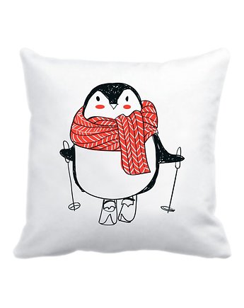 Zimowa poduszka z pingwinem, narty, OKAZJE - Prezent na Wesele