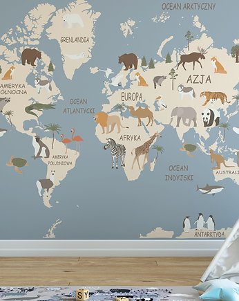 Tapeta Mapa Świata Błękitne Tło Na Wymiar, OSOBY - Prezent dla dwulatka