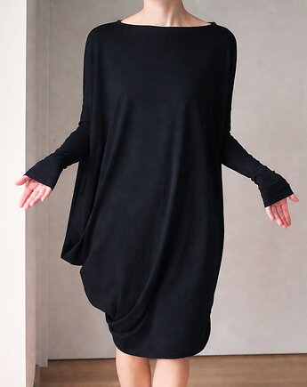 Sukienka długi rękaw asymetria Czarna, ONE MUG A DAY