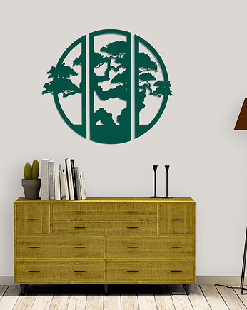 DEKORACYJNY TRYPTYK AŻUROWY, BONSAI, BOTANICZNA DEKORACJA ścienna, ORNAMENTI