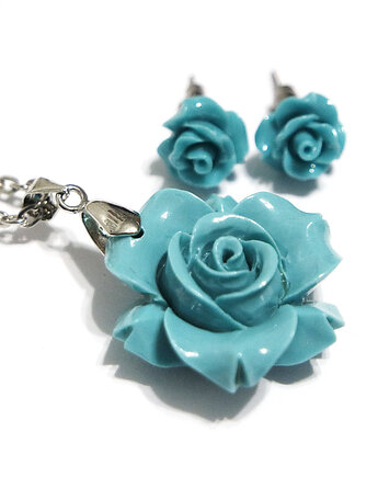 Komplet - Turkusowo niebieska róża - koral, yenoo