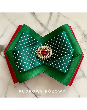 Brosza z czerwonym  kryształkiem Święta, Pudrowy Różowy