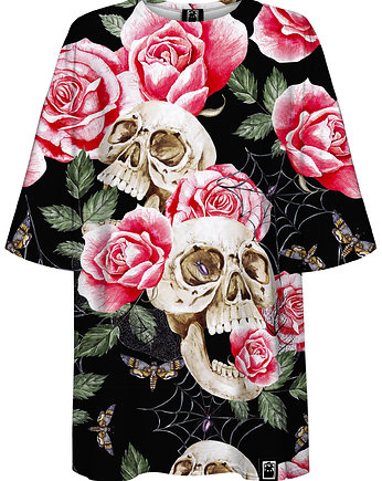 DR.CROW T-shirt Damski Oversize Skull in Roses, DrCrow