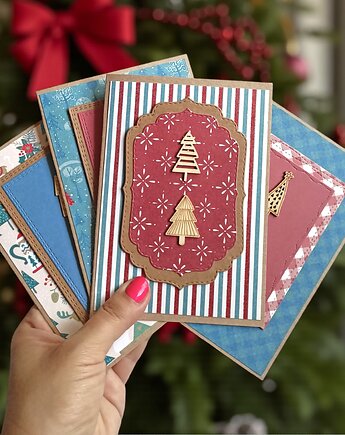 Kartki świąteczne 4szt - ręcznie robione, oryginalne kartki, kaktusia