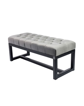 Ławka Pufa Pikowana Szary Guzik Tapicerowany Stal LPM-9, EMRA WOOD DESIGN