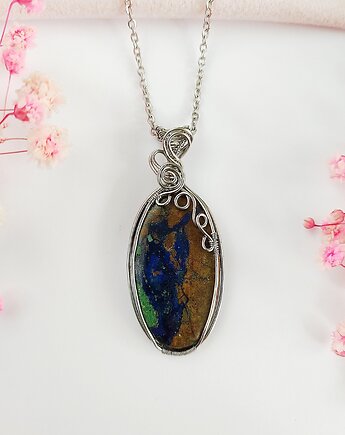Naszyjnik Azuryt stal chirurgiczna wisiorek handmade, byNostawen