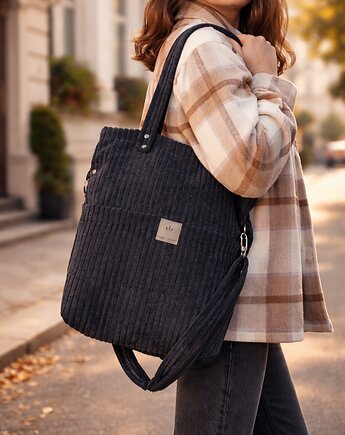 Sztruksowa torebka z kieszeniami Czarna, sabi tatka