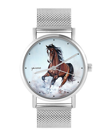 Zegarek - Brązowy koń - bransoleta mesh, OKAZJE - Prezenty na 18 dla chłopaka