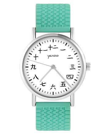 Zegarek - Kanji - silikonowy, turkus, OSOBY - Prezent dla emeryta