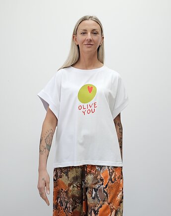 Bawełniany bezrękawnik z nadrukiem - Olive you, Ablush