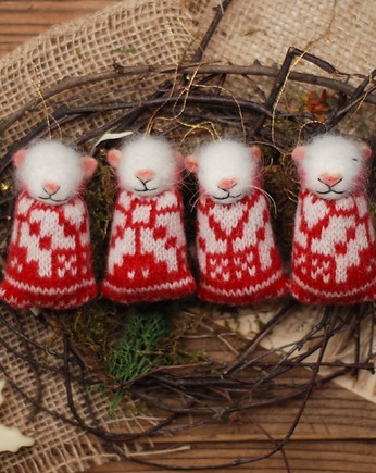 Świąteczne Myszki- komplet 4 sztuk (czerwone II), BoboLobo Handicraft