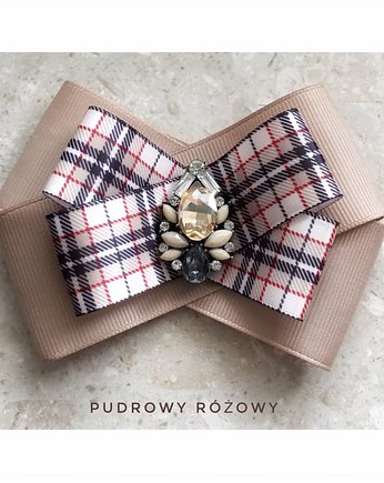 Beżowa  Brosza  w kratę NEW, Pudrowy Różowy