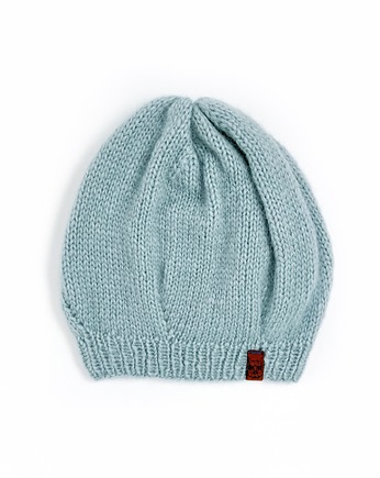 Błękitna czapka beretowa z wełny alpaki, Holy Alpaca Knit