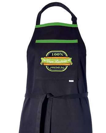 Fartuch Kuchenny CZARNY haftowany bawełniany VEGE KUCHNIA EXTRA PREZENT, Wyszywane