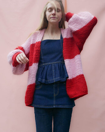 100% MERINO dlugi kardigan w pasy, PANAPUFA