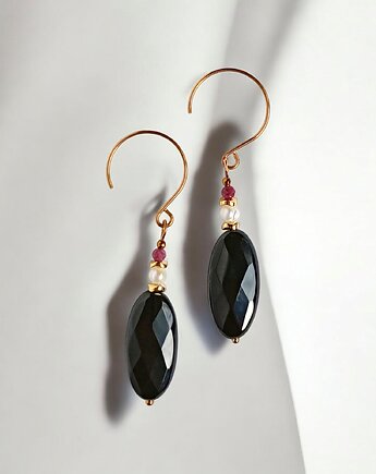 Kolczyki onyks, rubin, perła : okazałe i efektowne, kaktusia