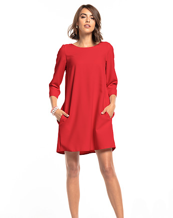 Elegancka sukienka z kieszeniami, T326, malinowy, TESSITA