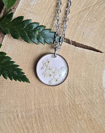 Srebrny wisiorek prawdziwe kwiaty pudrowy róż, zkwiatem