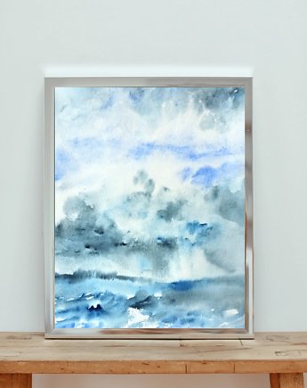 Akwarela Morski pejzaż oryginalny obraz 300g A4 21x30 cm, Kwitnace