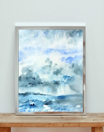Akwarela Morski pejzaż oryginalny obraz 300g A4 21x30 cm, Kwitnace
