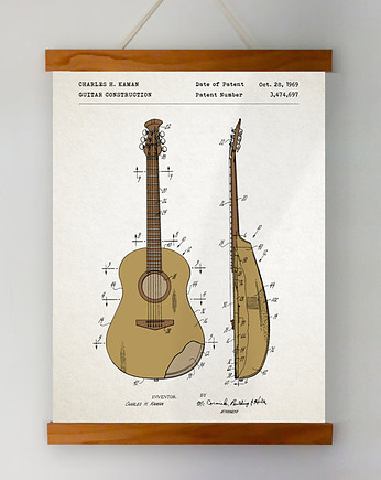 Gitara - patent - plakat 50x70 cm, minimalmill