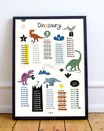 Plakat z tabliczką mnożenia. Dinozaury 2., OKAZJE - Prezent na Chrzciny