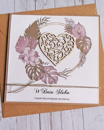 Kartka ślubna z życzeniami : MONSTERA boho, kaktusia