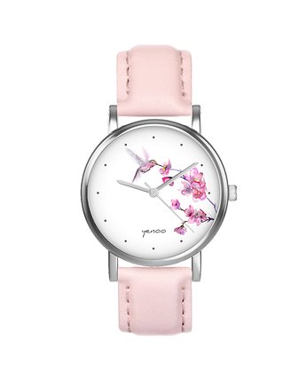Zegarek  mały - Koliber - skórzany, pudrowy róż, yenoo