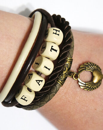 Bransoletka - Faith - rzemienie, drewniane koraliki, yenoo