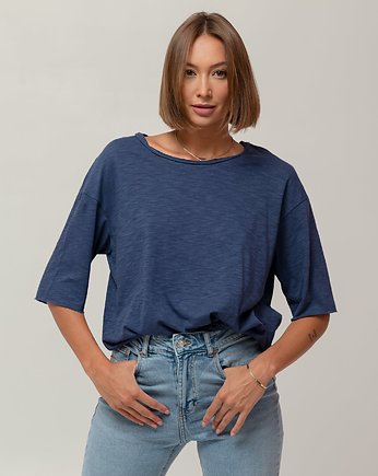 Koszulka T-Shirt z bawełny, NAVY BLUE, Yanowska