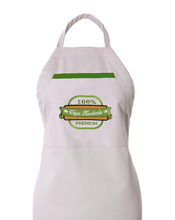 Fartuch Kuchenny bawełniany beżowy haftowany VEGE KUCHNIA EXTRA PREZENT, Wyszywane