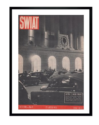 Oprawiona okładka czasopisma ŚWIAT  z 02/1955 roku, fot. Władysław Sławny, RiskyWalls
