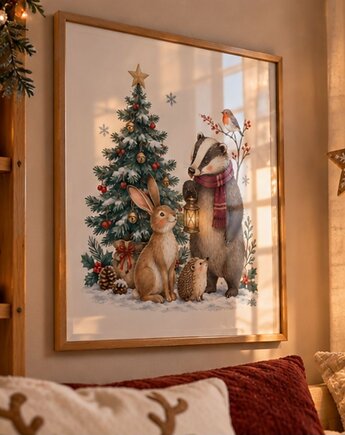 PLAKAT pokój dziecka zimowa ilustracja zwierzęta, black dot studio