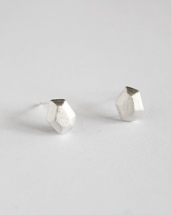 Kolczyki srebrne Rhodium Plated Matt Geometric Solid Studs, Le Boho Bleu