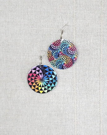 6726 kolorowe, niepowtarzalne, duże, dwustronne kolczyki; mandala, kama4you