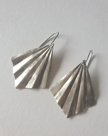 Kolczyki ORIGAMI duże wachlarze, mosiądz posrebrzany, modesign
