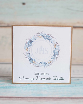 Zaproszenie Pierwsza Komunia Święta - IHS Wianek II, LittleBunnyCraft