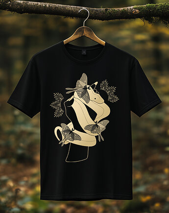 Koszulka - Alchemia Symboli, Dłonie wiedźmy, wąż i motyle #4, Black Sapphire Art