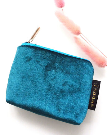 Portfel card holder z weluru Turkusowy, sabi tatka