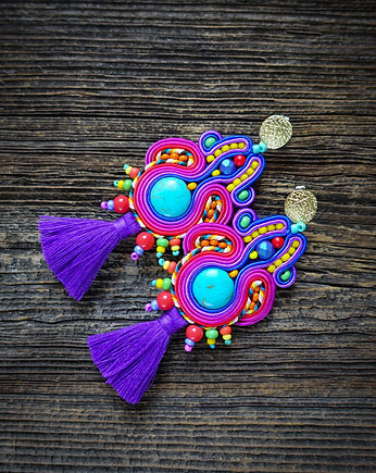 Etniczne  kolczyki soutache z chwostami, Mró Soutache