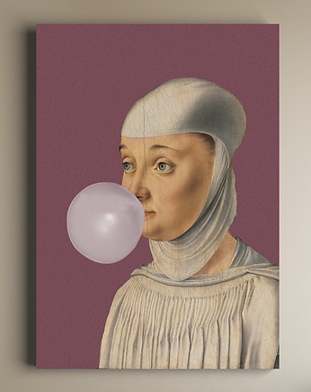 Grafika na płótnie - Kobieta z Gumą Balonową WIŚNIOWY, Ravenart