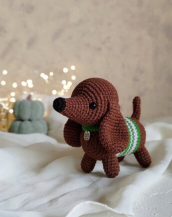 Maskotka jamniczek, Zabawka piesek, Prezent dla dziecka, EcoToysByNastya