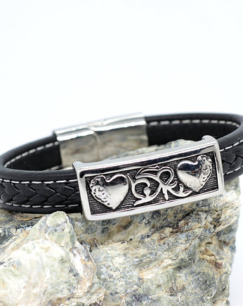 Skórzana męska bransoleta z sercami, Kociokwik Jewelry