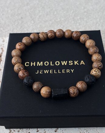 Bransoletka męska koraliki drewniane i Turmalin, Chmolowska Jewellery