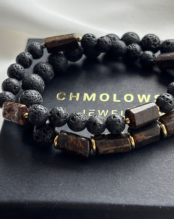 Zestaw męskich bransoletek Bronzyt i Lawa, Chmolowska Jewellery