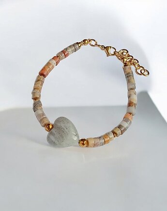 Serce z labradorytu, agat : bransoletka regulowana, kaktusia