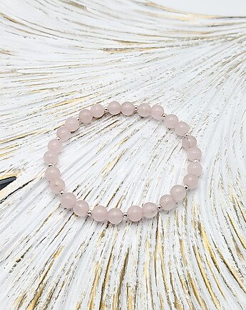Unikatowa Bransoletka  z Kamieni Naturalnych Kwarc Różowy i srebro 925, Black Mamba Jewelry